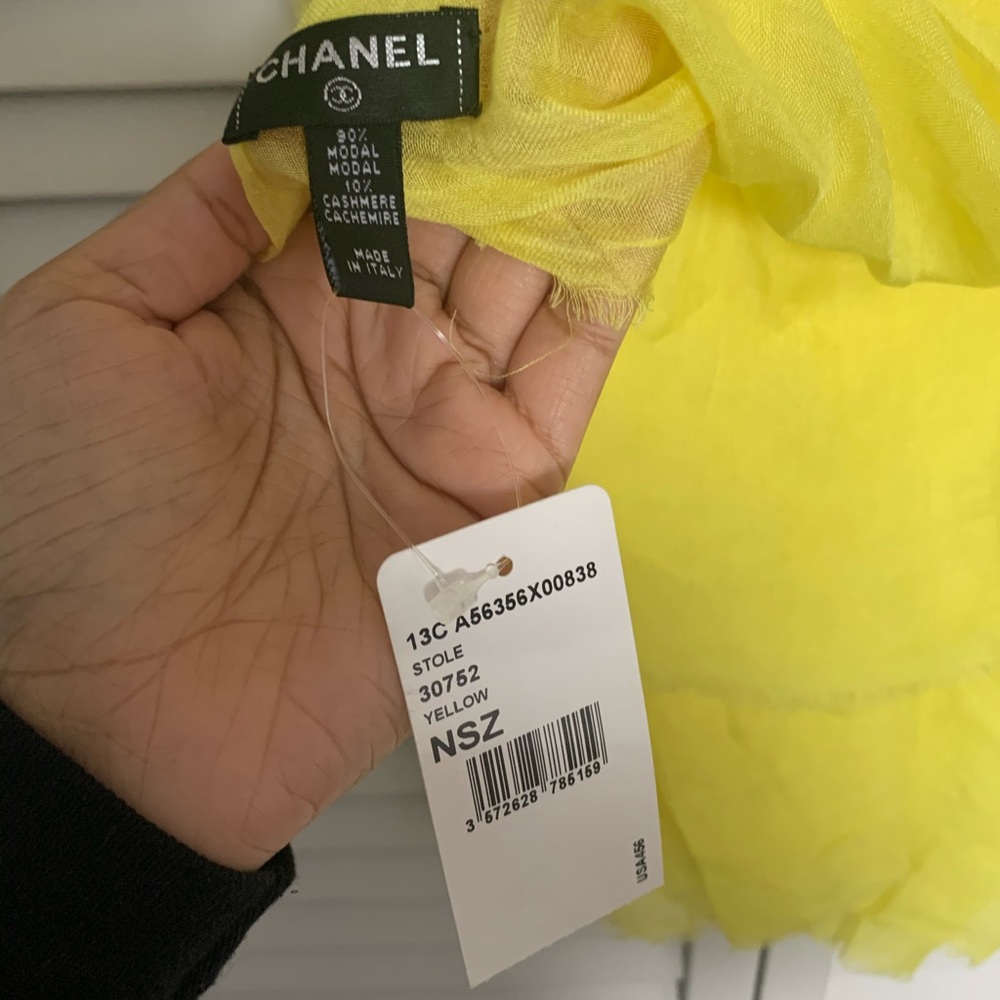 Yellow Chanel Modal Cashmere CC Sequin Scarf